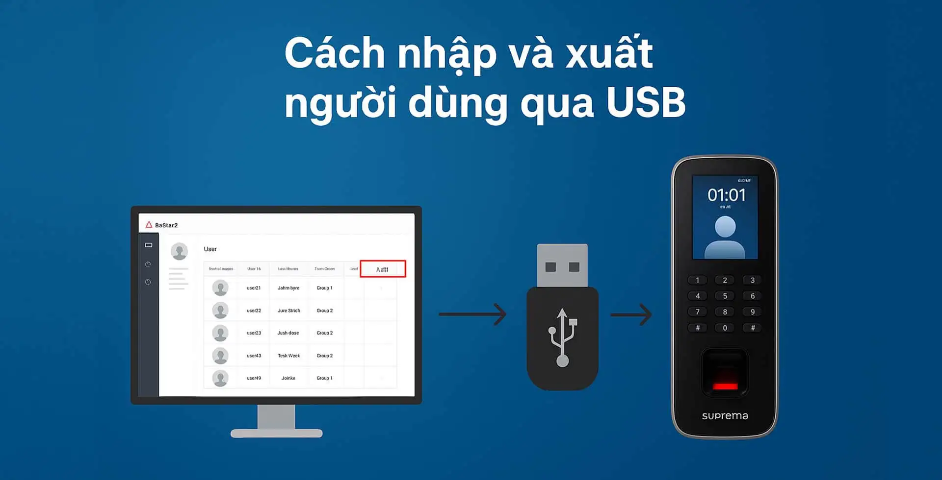 Cách nhập và xuất người dùng & nhật ký giữa BioStar 2 và đầu đọc Suprema bằng bộ nhớ USB